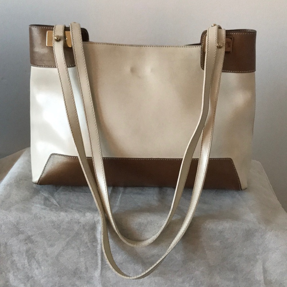 Beautiful Italian Leather Shoulderbag Beige/Bronze